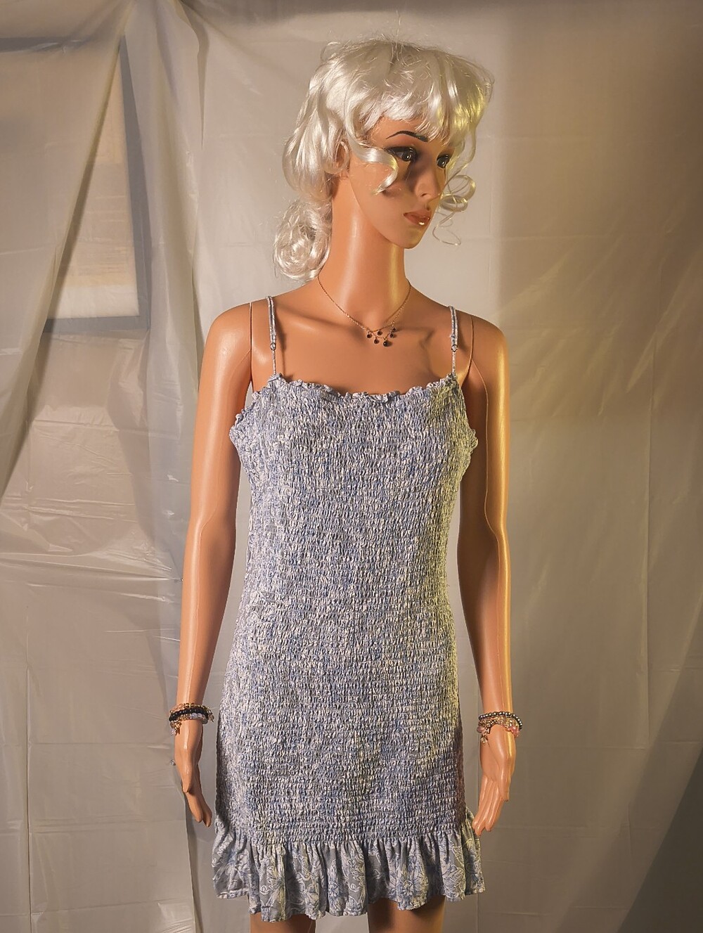 Abercrombie & Fitch Blue Floral Smocked Open Back Bow Mini Dress Large